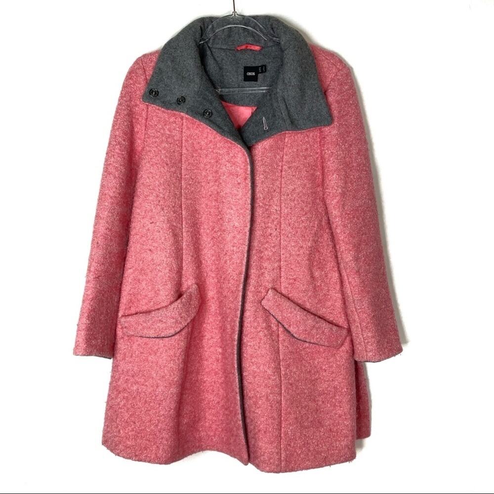 ASOS Pink Gray Wool Blend Winter Coat Mid-Length Button Front Womens 2